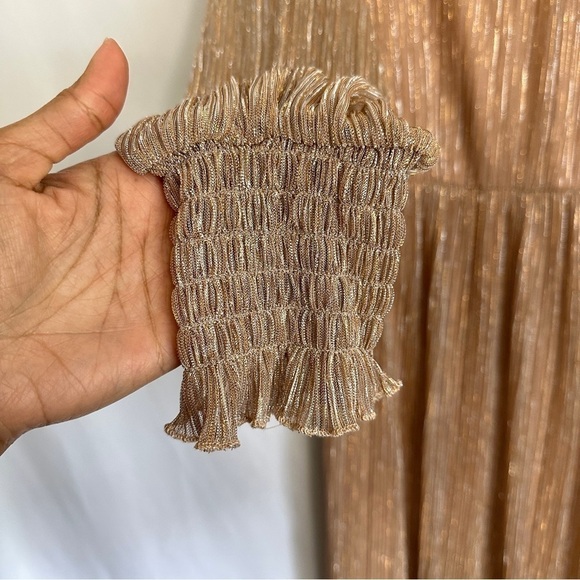 Eloquii Plus Size Shimmer Rose Gold Puff Sleeve Gathered Waist Dress sz 14 - Picture 9 of 16